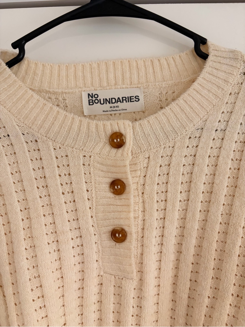 No Boundaries Cream Ribbed Button-Front Sweater - Picture 2 of 3